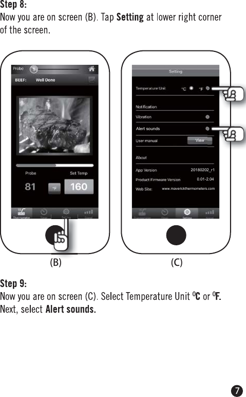  0.01-2.04www.maverickthermometers.com20180202_r10 0(B) (C)7Alert sounds