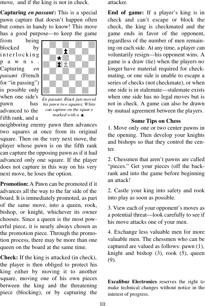 Page 10 of 12 - Excalibur-Electronic Excalibur-Electronic-Excalibur-Electronic-Chess-Computer-9-01E-02-Users-Manual- 901E-4  Excalibur-electronic-excalibur-electronic-chess-computer-9-01e-02-users-manual