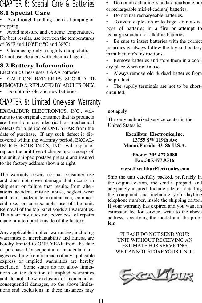 Page 11 of 12 - Excalibur-Electronic Excalibur-Electronic-Excalibur-Electronic-Chess-Computer-9-01E-02-Users-Manual- 901E-4  Excalibur-electronic-excalibur-electronic-chess-computer-9-01e-02-users-manual