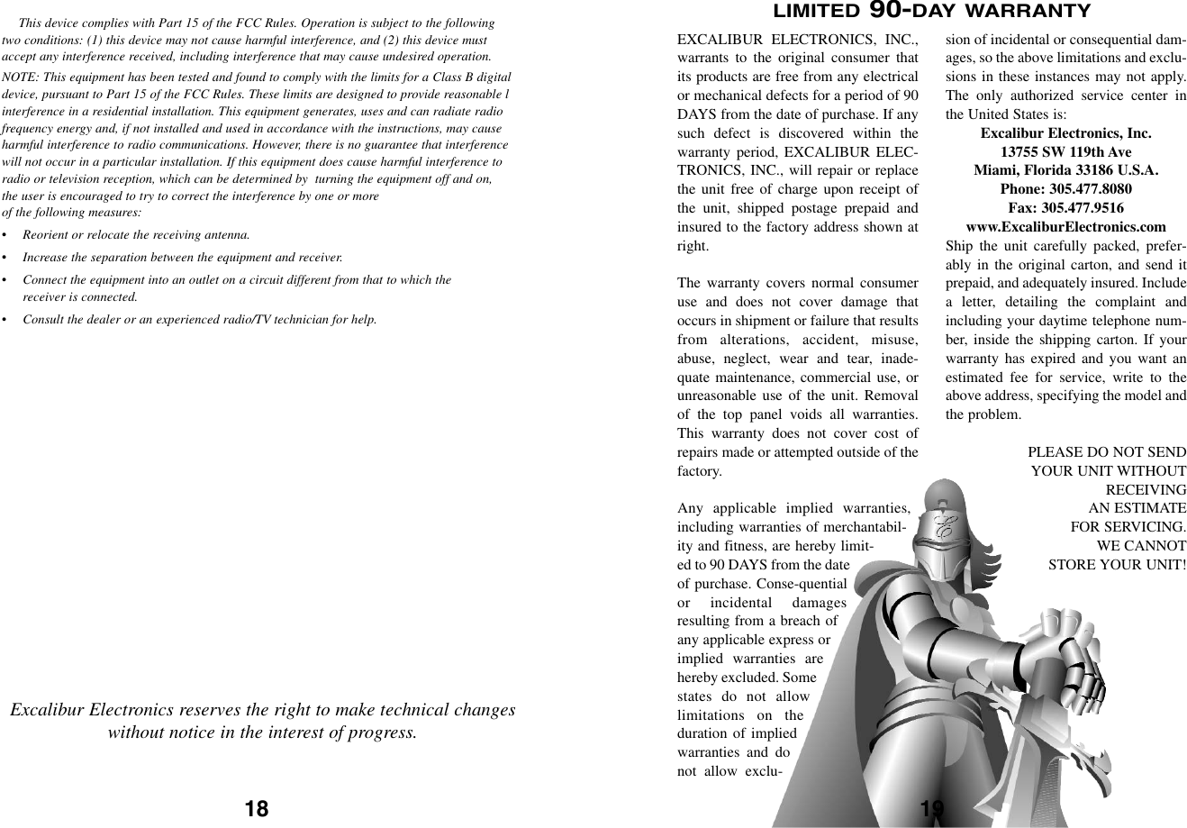 Page 10 of 11 - Excalibur-Electronic Excalibur-Electronic-Excalibur-Electronics-Inc-Car-Speaker-184-Users-Manual- 184 (MA) IBlaster Music System 030106 V7  Excalibur-electronic-excalibur-electronics-inc-car-speaker-184-users-manual