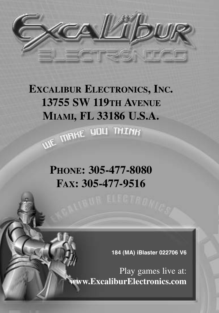 Page 11 of 11 - Excalibur-Electronic Excalibur-Electronic-Excalibur-Electronics-Inc-Car-Speaker-184-Users-Manual- 184 (MA) IBlaster Music System 030106 V7  Excalibur-electronic-excalibur-electronics-inc-car-speaker-184-users-manual