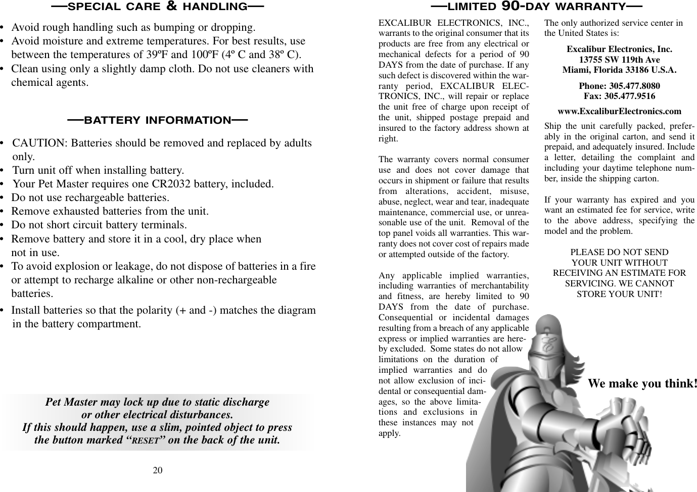 Page 11 of 12 - Excalibur-Electronic Excalibur-Electronic-Pet-Master-464-Users-Manual- 464 (MA) Petmaster Man07214  Excalibur-electronic-pet-master-464-users-manual