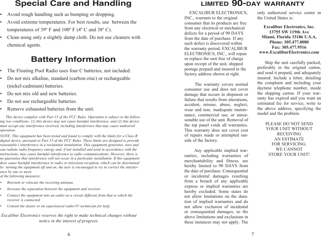 Page 4 of 5 - Excalibur-Electronic Excalibur-Electronic-Pr40S-1-Users-Manual- PR40 (MA) Floating Radio 010807 V3 Excalibur-electronic-pr40s-1-users-manual