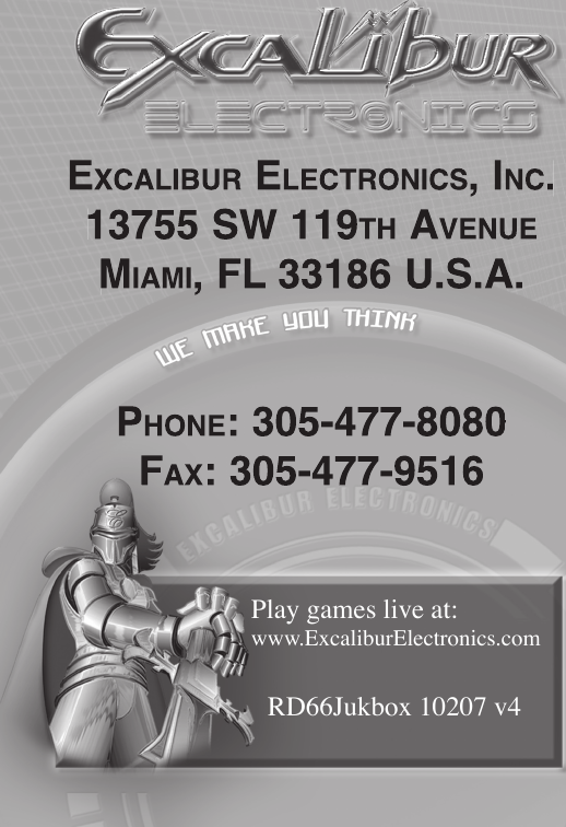 Page 9 of 9 - Excalibur-Electronic Excalibur-Electronic-Rd66-Users-Manual- RD66 (MA) Jukebox 010207 V4  Excalibur-electronic-rd66-users-manual