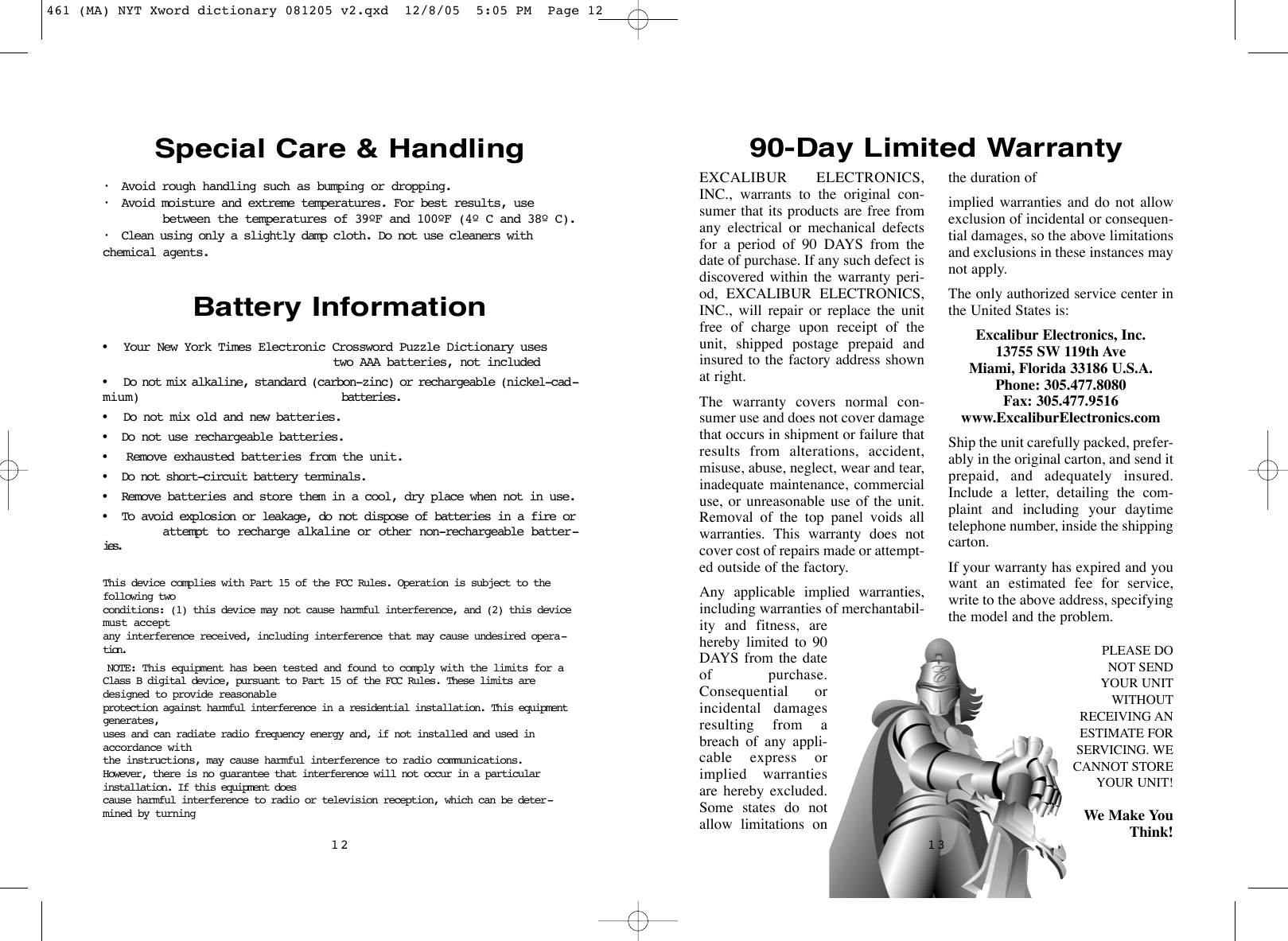 Page 7 of 8 - Excalibur-Electronic Excalibur-Electronic-The-New-York-Times-Crossword-Puzzle-Dictionary-461-Users-Manual- 461 (MA) NYT Xword Dictionary 081205 V2  Excalibur-electronic-the-new-york-times-crossword-puzzle-dictionary-461-users-manual