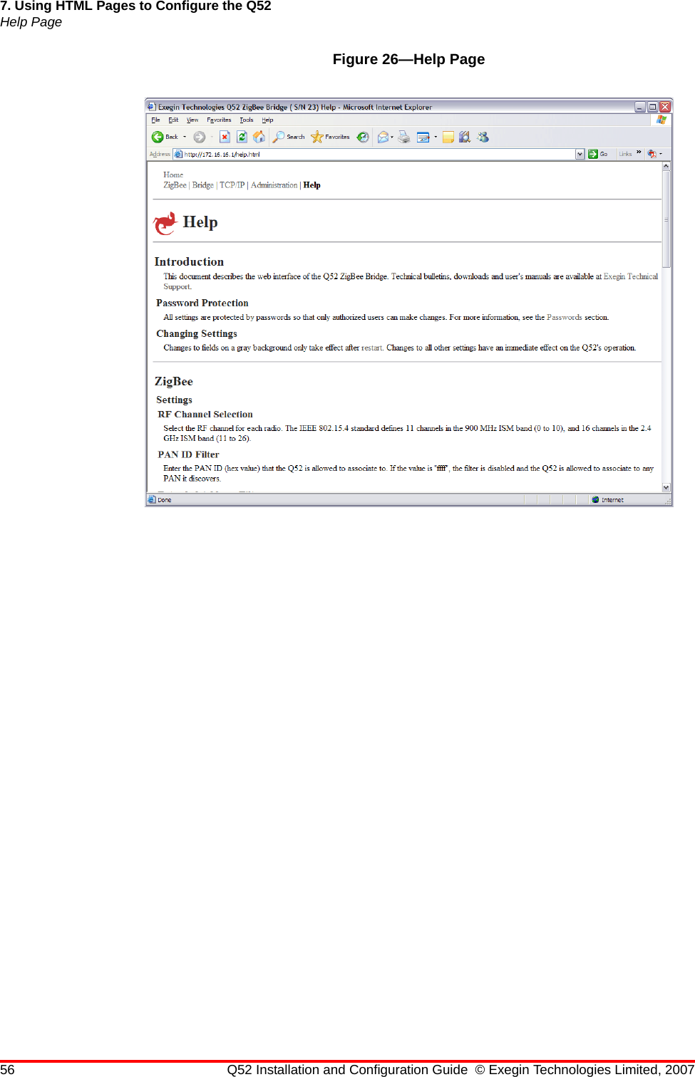 56 Q52 Installation and Configuration Guide © Exegin Technologies Limited, 20077. Using HTML Pages to Configure the Q52Help PageFigure 26—Help Page