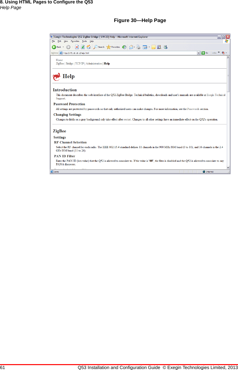 61 Q53 Installation and Configuration Guide © Exegin Technologies Limited, 20138. Using HTML Pages to Configure the Q53Help PageFigure 30—Help Page