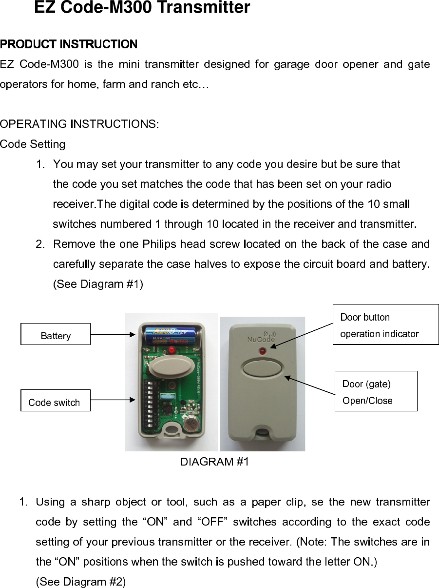 EZ Code-M300 Transmitter    