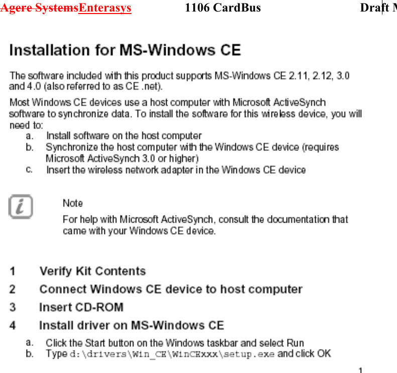 Agere SystemsEnterasys                 1106 CardBus                             Draft M 