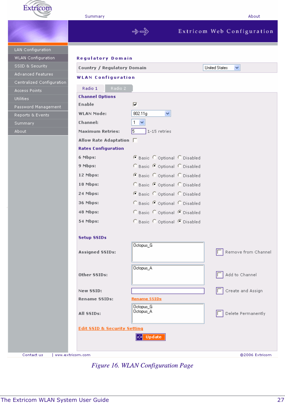  The Extricom WLAN System User Guide    27   Figure 16. WLAN Configuration Page 