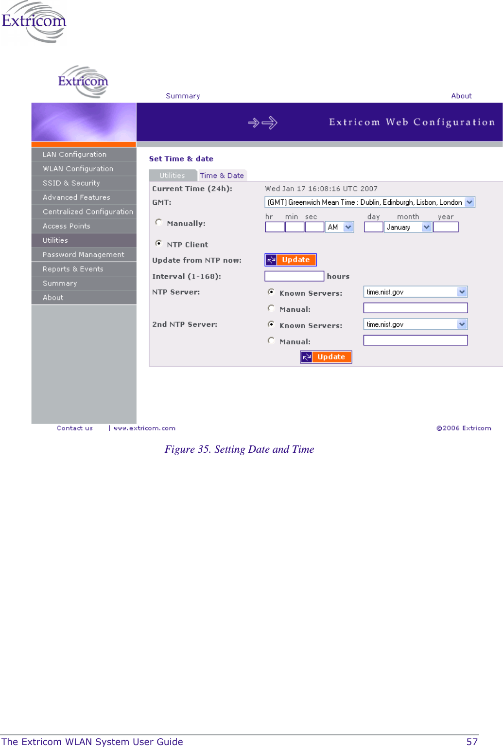  The Extricom WLAN System User Guide    57  Figure 35. Setting Date and Time  