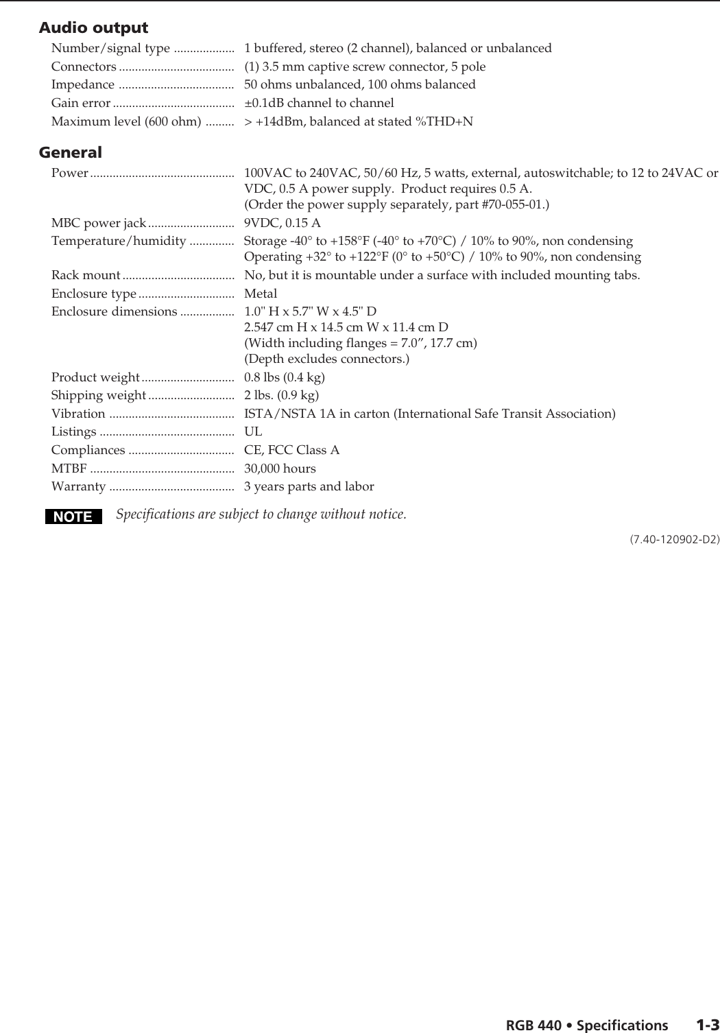 Extron Electronic Architectural Interface Rgb 440 Users Manual RGB_440 ...