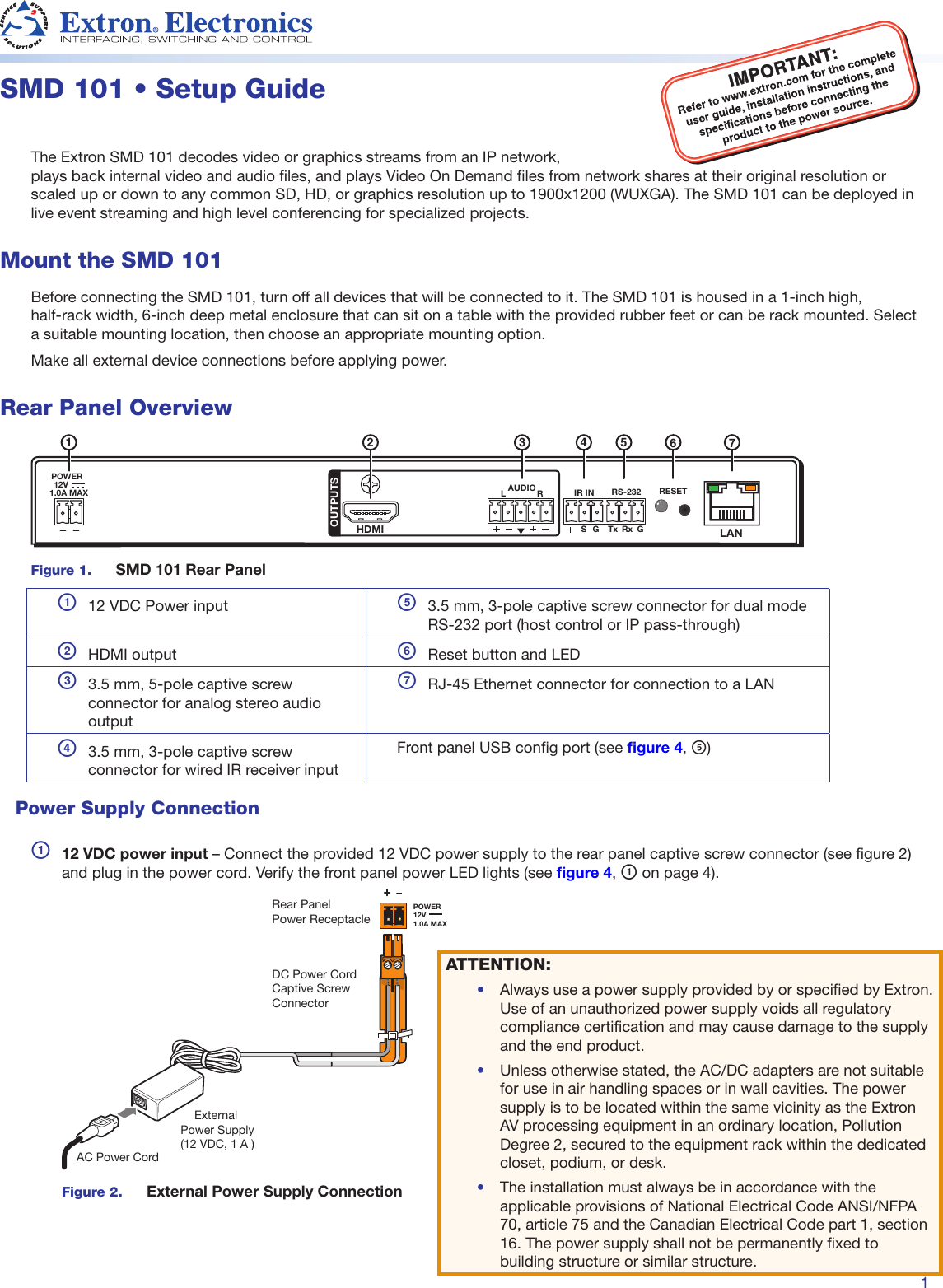 Page 1 of 8 - Extron-Electronic Extron-Electronic-Extron-Electronics-Stereo-Receiver-Smd-101-Users-Manual- SMD101 Set Up Guide  Extron-electronic-extron-electronics-stereo-receiver-smd-101-users-manual