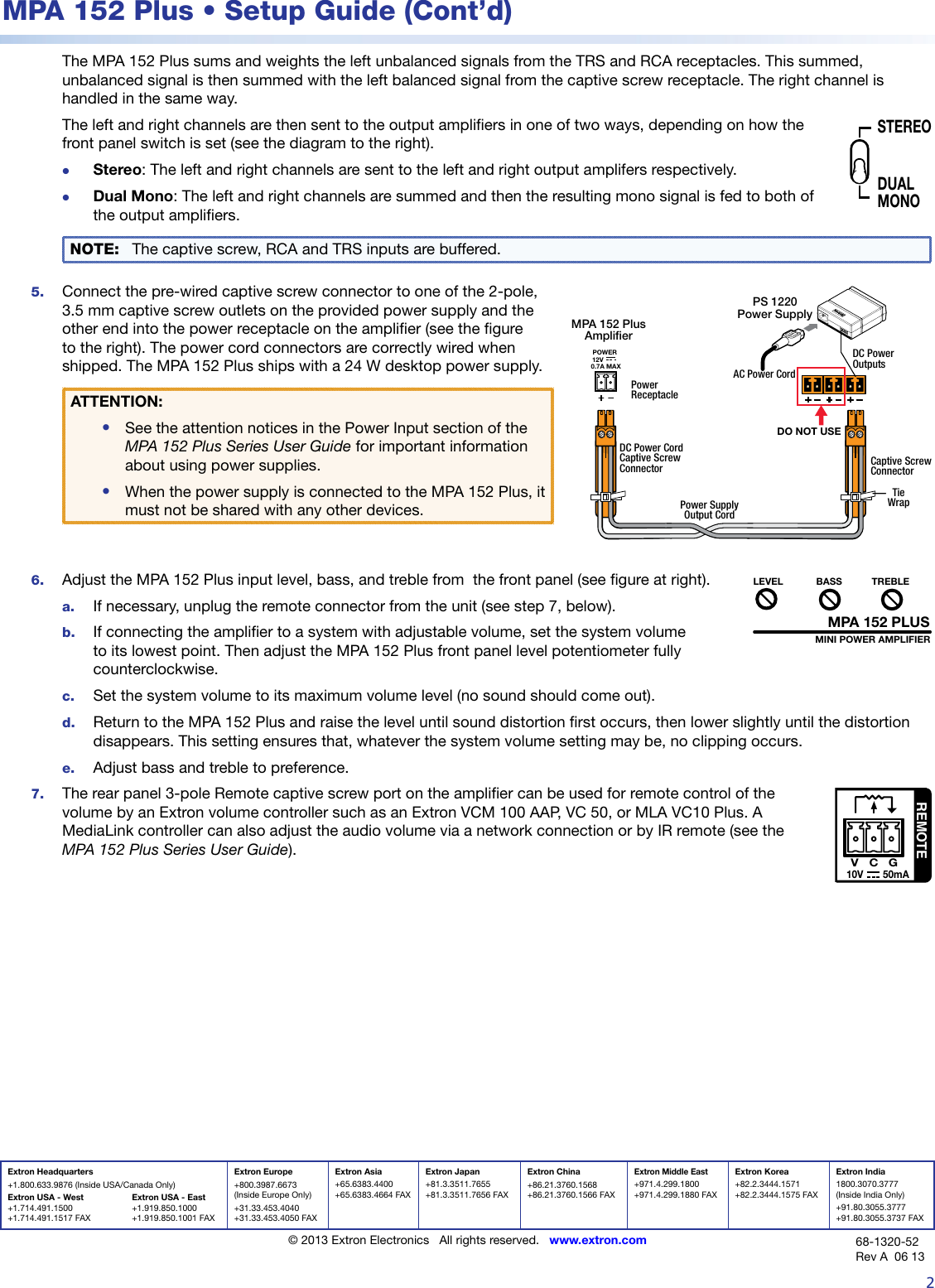 Page 2 of 2 - Extron-Electronic Extron-Electronic-Extron-Electronics-Switch-Mpa-152-Plus-Users-Manual- MPA 152 Plus Setup Guide  Extron-electronic-extron-electronics-switch-mpa-152-plus-users-manual