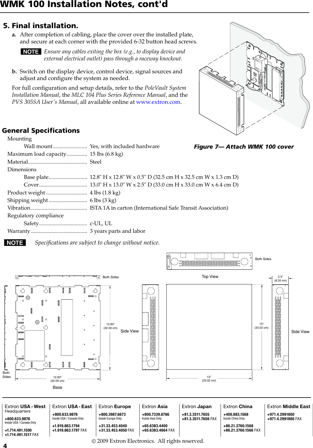 Page 4 of 4 - Extron-Electronic Extron-Electronic-Extron-Electronics-Tv-Mount-Wmk-100-Users-Manual- WMK 100 Installation Notes  Extron-electronic-extron-electronics-tv-mount-wmk-100-users-manual