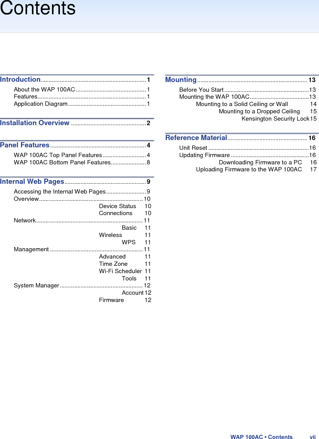                                                                     WAP 100AC • Contents viii 