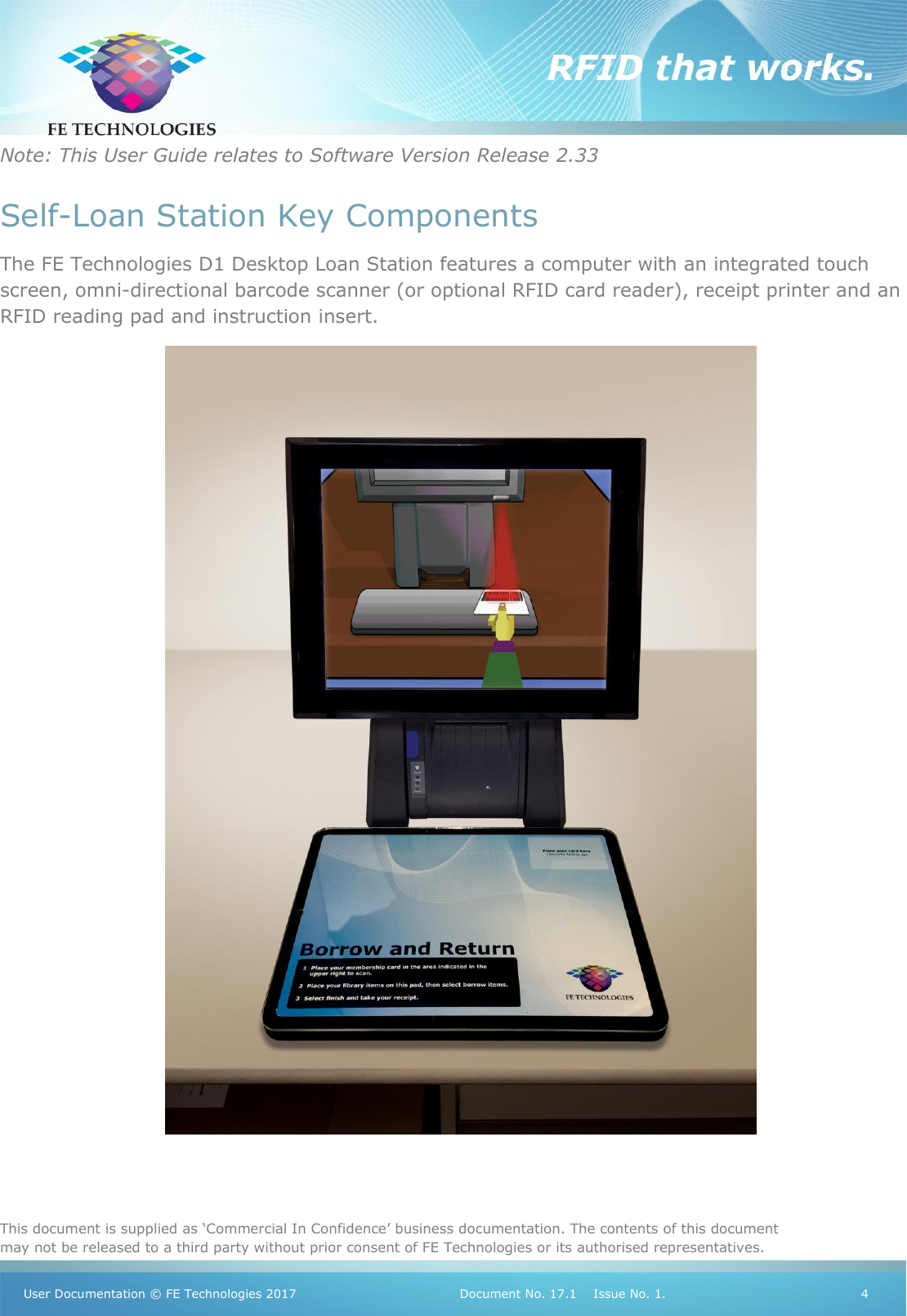 Page 4 of FE Technologies FE-D1LOAN Desktop Self-Loan Station User Manual D1 Desktop Loan Station