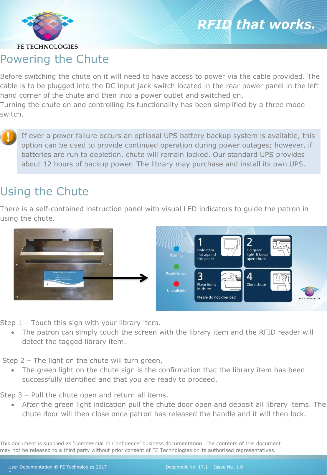 Page 6 of FE Technologies FE-RETCHUTE Secure External Returns Chute with RFID User Manual Secure External Returns Chute