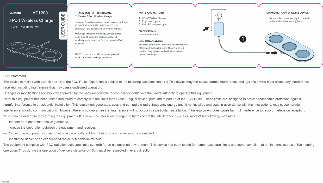 Page 1 of FENERGY TECHNOLOGY AT1200 3 Port Wireless Charger User Manual 