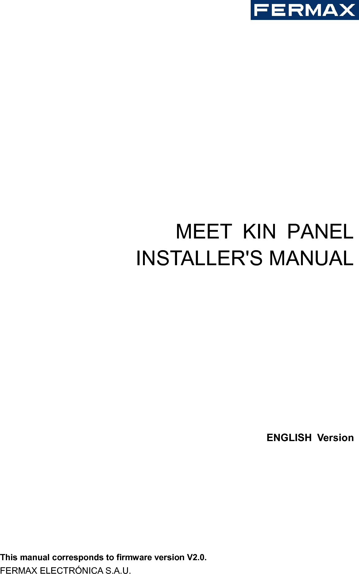 Fermax Electronica U Kin Touch Panel User Manual Manual Installer Of Kin Panel