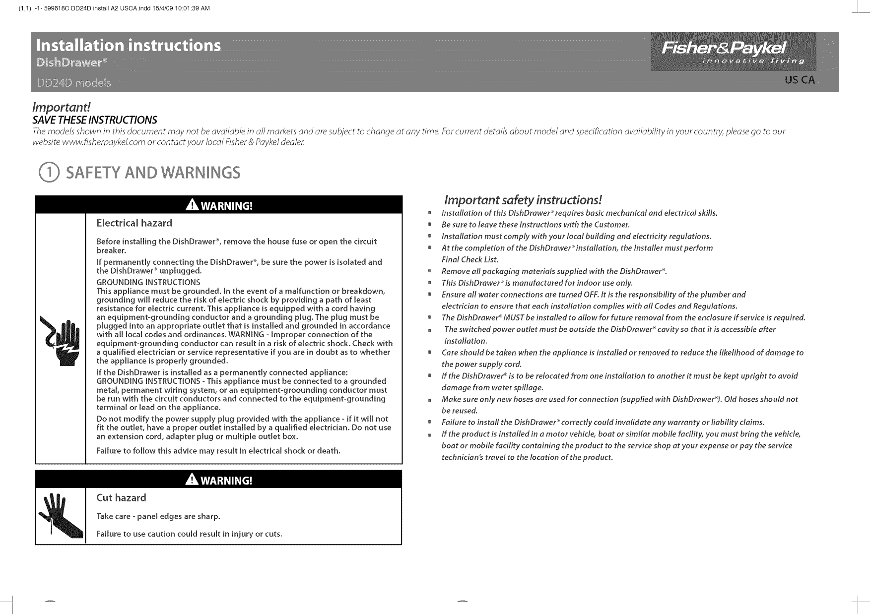 Page 1 of 8 - FISHERPAYKEL  Dishwasher Manual L0906175