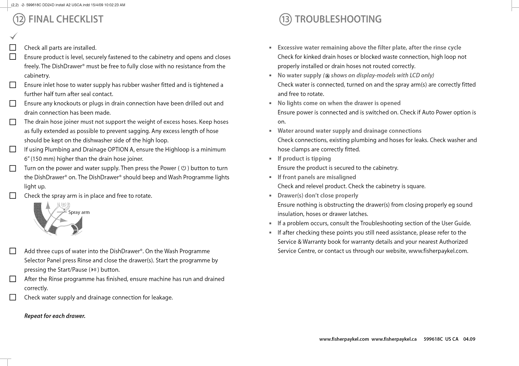 Page 8 of 8 - FISHERPAYKEL  Dishwasher Manual L0906175