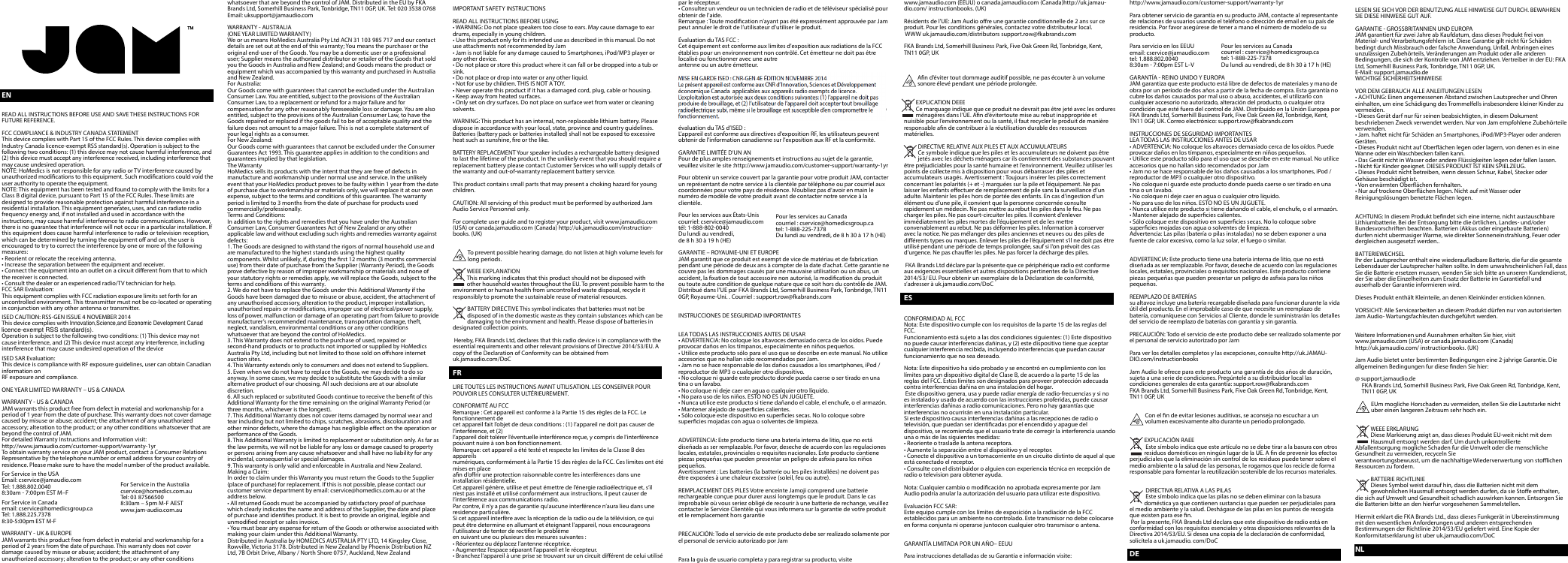 Page 3 of FKA Distributing HXHP202 Bluetooth On-Ear Headphone User Manual Speakers Jam Legalcard