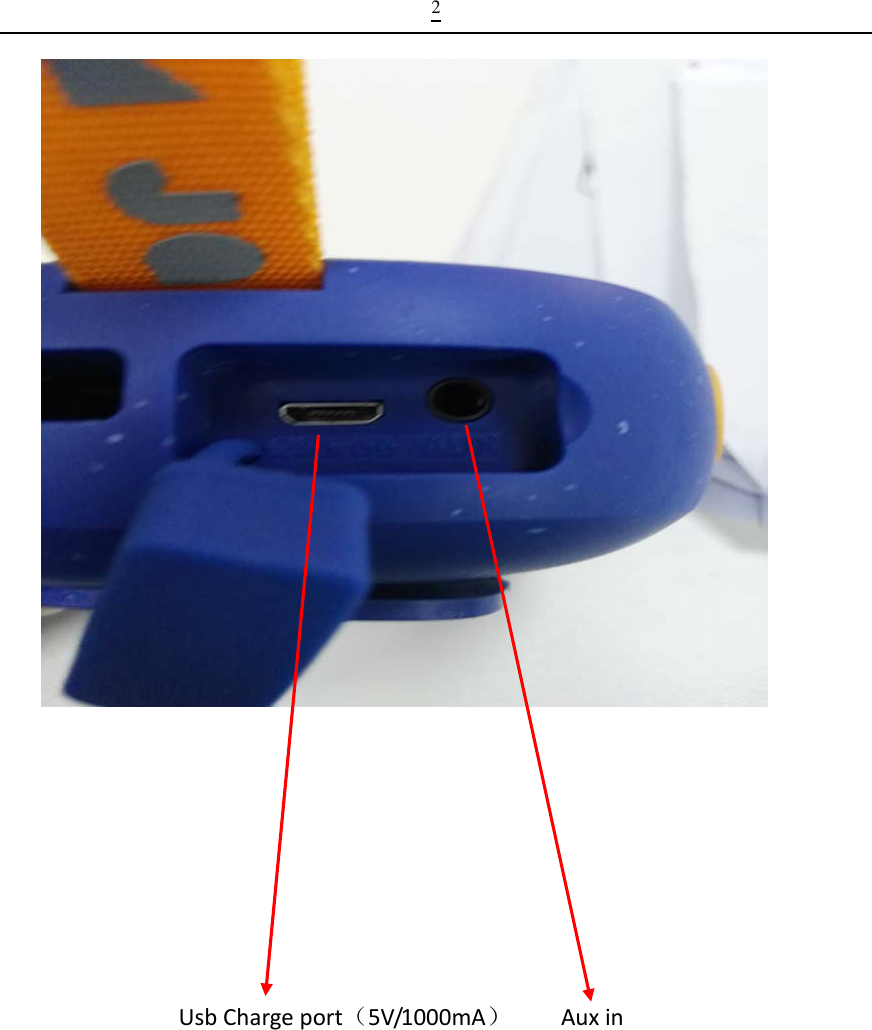  2UsbChargeport（5V/1000mA）Auxin