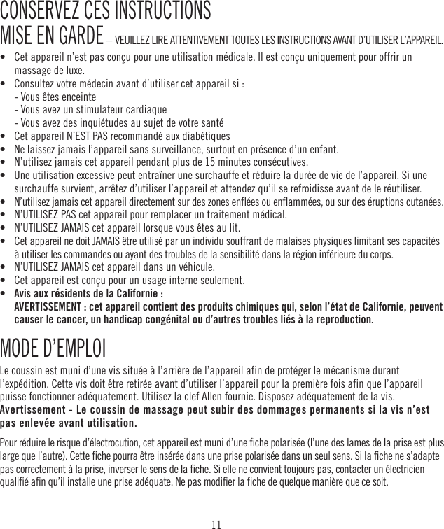 Page 11 of FKA Distributing MCS1000H Shiatsu Cushion User Manual 
