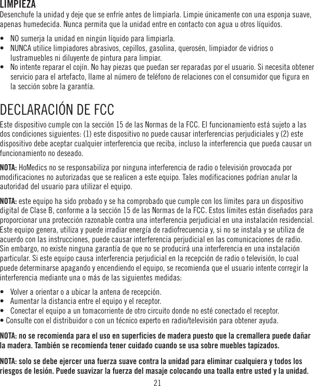 Page 21 of FKA Distributing MCS1000H Shiatsu Cushion User Manual 
