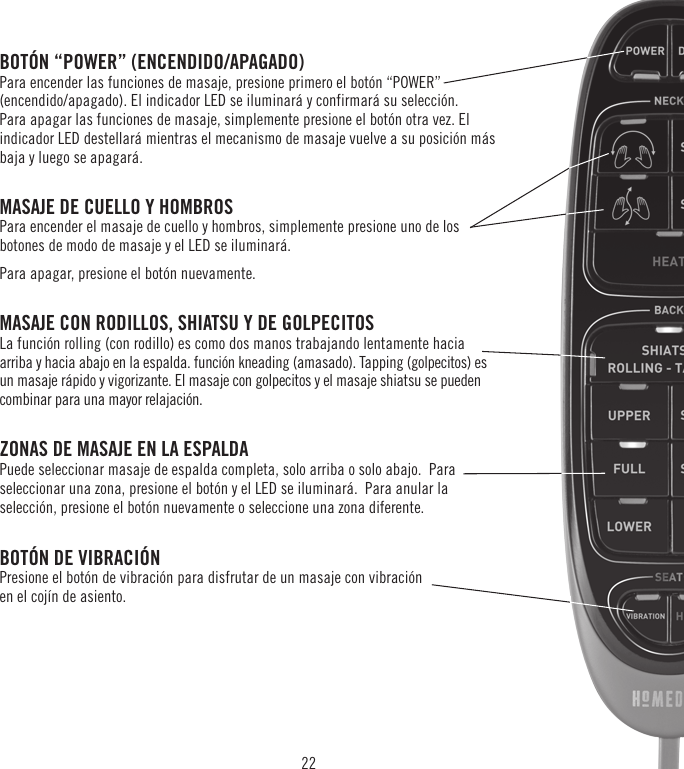 Page 22 of FKA Distributing MCS1000H Shiatsu Cushion User Manual 
