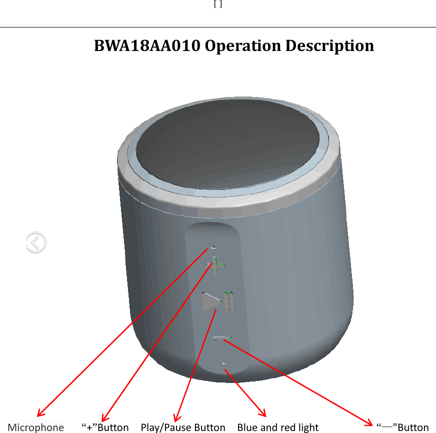 [ ]  BWA18AA010OperationDescription  Microphone“+”ButtonPlay/PauseButtonBlueandredlight“—&quot;Button 