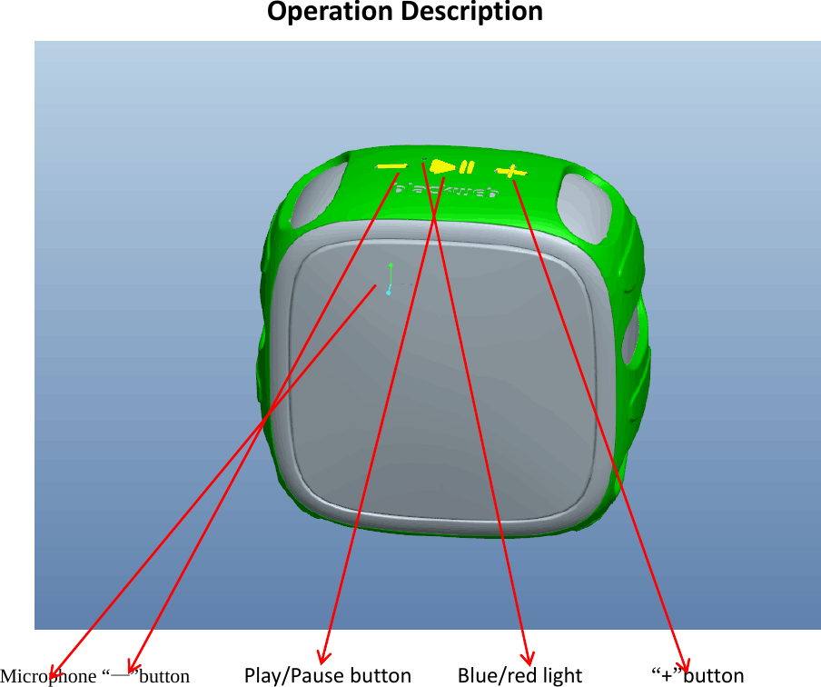 Operation Description    Microphone “—”button     Play/Pause button    Blue/red light      “+”button  