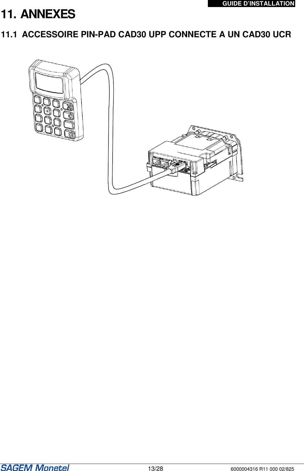 GUIDE D’INSTALLATION   13/28 6000004316 R11 000 02/825 11. ANNEXES   11.1  ACCESSOIRE PIN-PAD CAD30 UPP CONNECTE A UN CAD30 UCR                 