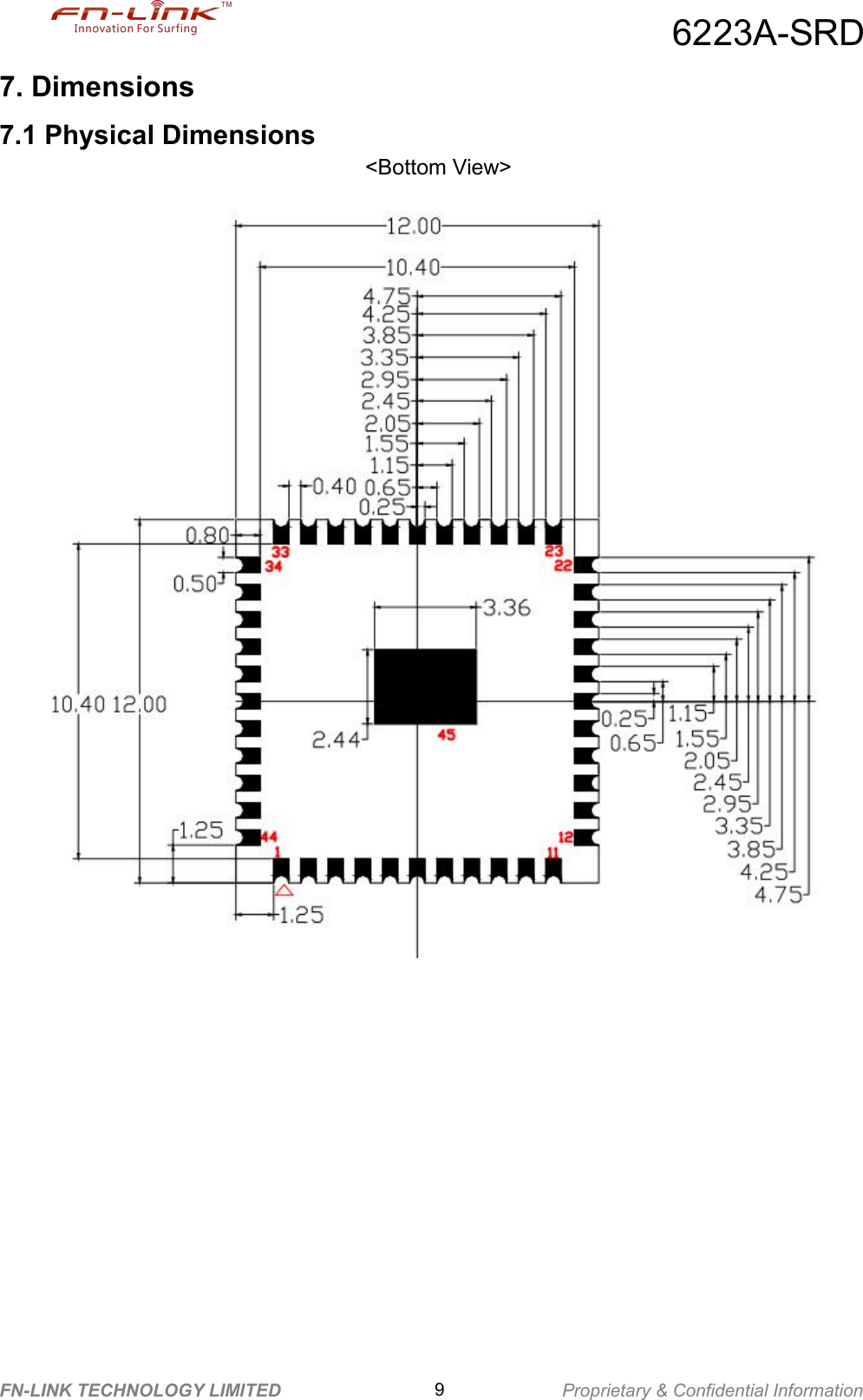6223A-SRDFN-LINK TECHNOLOGY LIMITED 9Proprietary &amp; Confidential Information7. Dimensions7.1 Physical Dimensions<Bottom View>