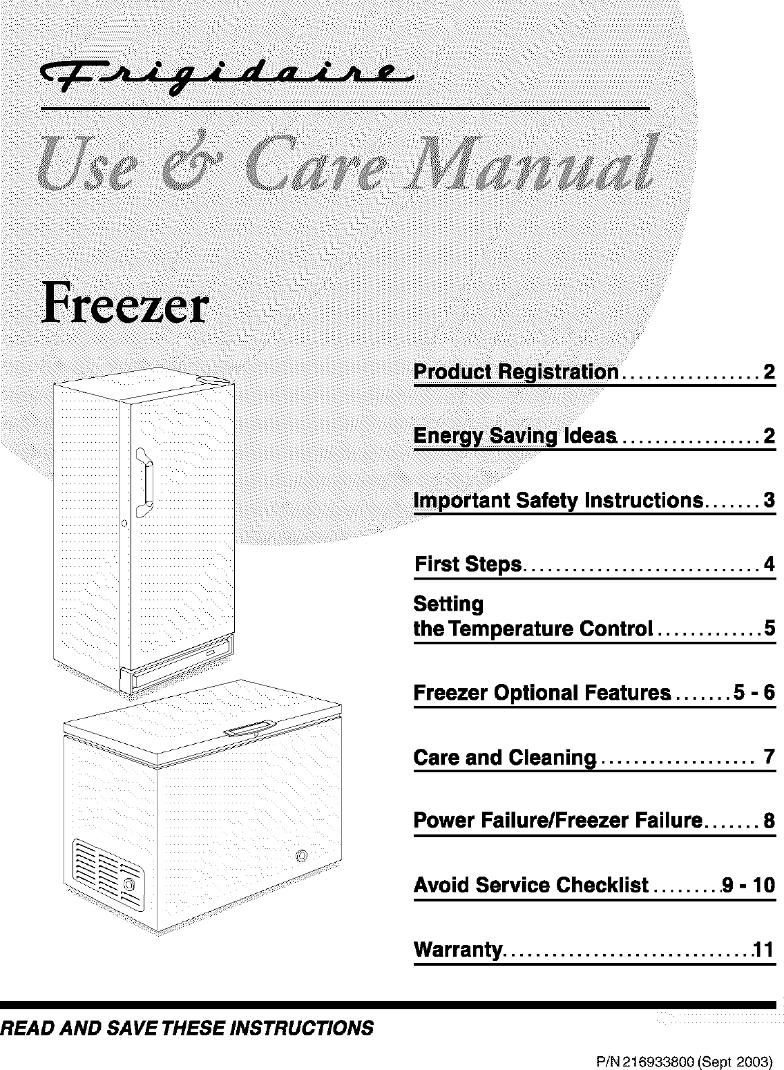 Page 1 of 12 - FRIGIDAIRE  Upright Freezer Manual L0402274