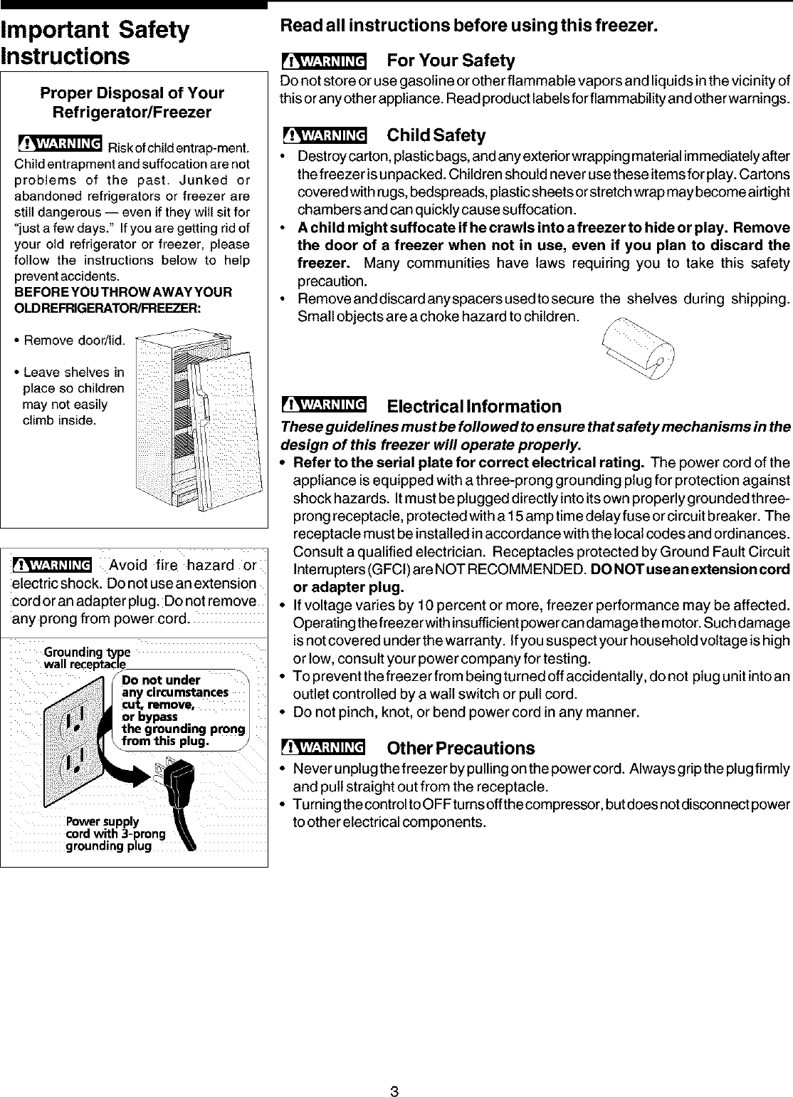 Page 3 of 12 - FRIGIDAIRE  Upright Freezer Manual L0402274