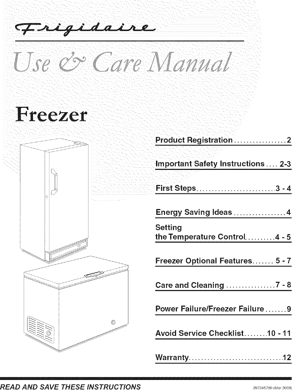 Page 1 of 12 - FRIGIDAIRE  Upright Freezer Manual L0809386