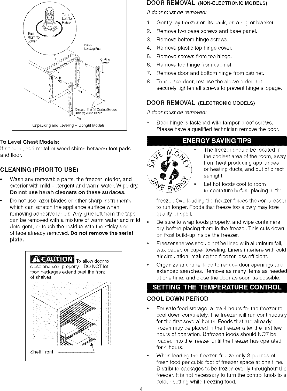 Page 4 of 12 - FRIGIDAIRE  Upright Freezer Manual L0809386