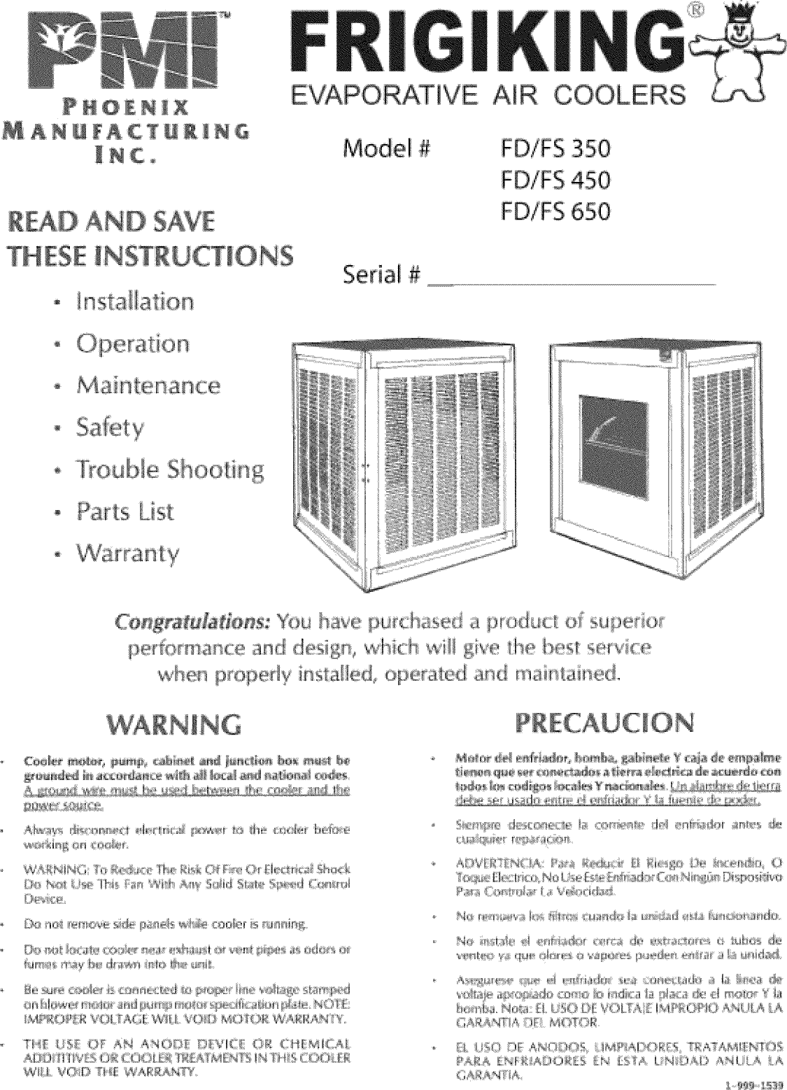 Page 1 of 8 - FRIGIKING  Evaporative Cooler Manual L0812573