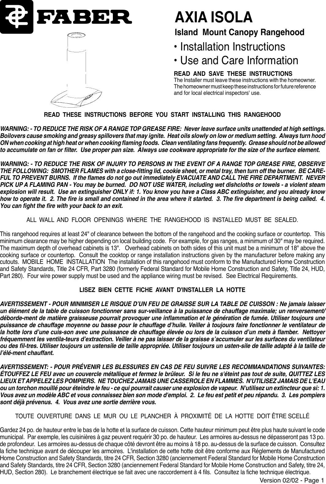Page 1 of 11 - Faber Faber-Axia-Isola-Users-Manual- Axiaisolainstall  Faber-axia-isola-users-manual