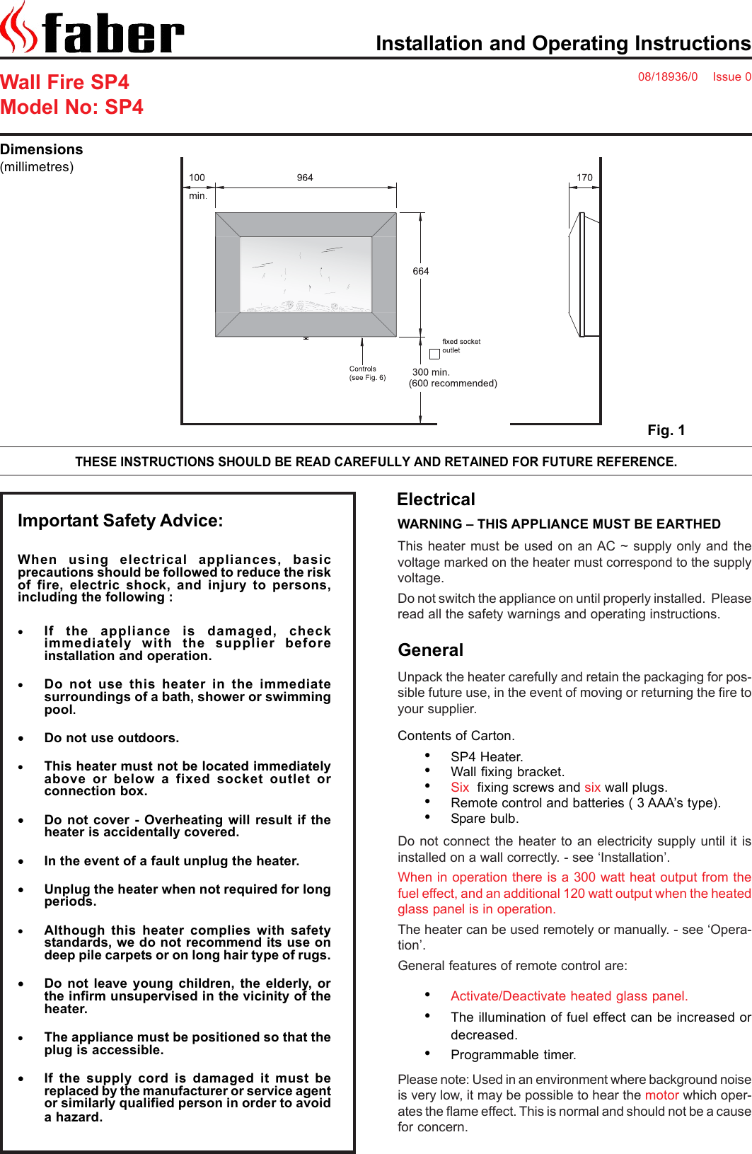 Page 1 of 8 - Faber SP4 Dimplex Xpressions SP1 Wall Fire Instructions - Issue 0 User Manual To The 246f3f36-cbb6-45ae-9a0f-51b736e5d642