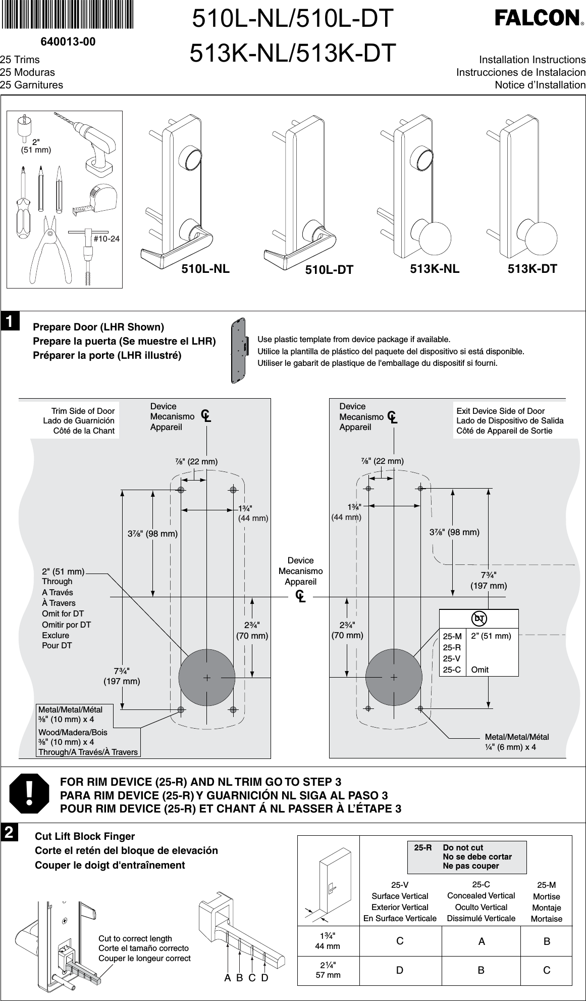 Page 1 of 2 - Falcon  510L-NL/510L-DT 513K-NL/513K-DT Installation Instructions 107419