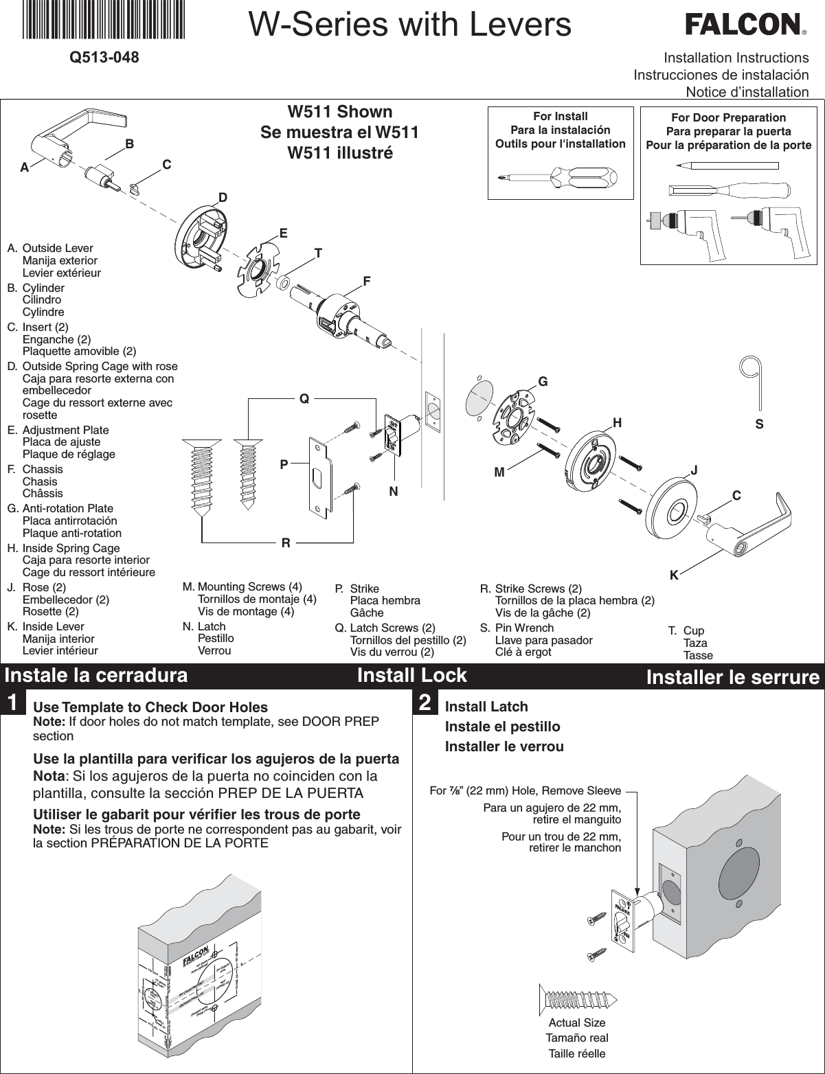 Page 1 of 5 - Falcon  W-Series Installation Instructions - Lever 108467