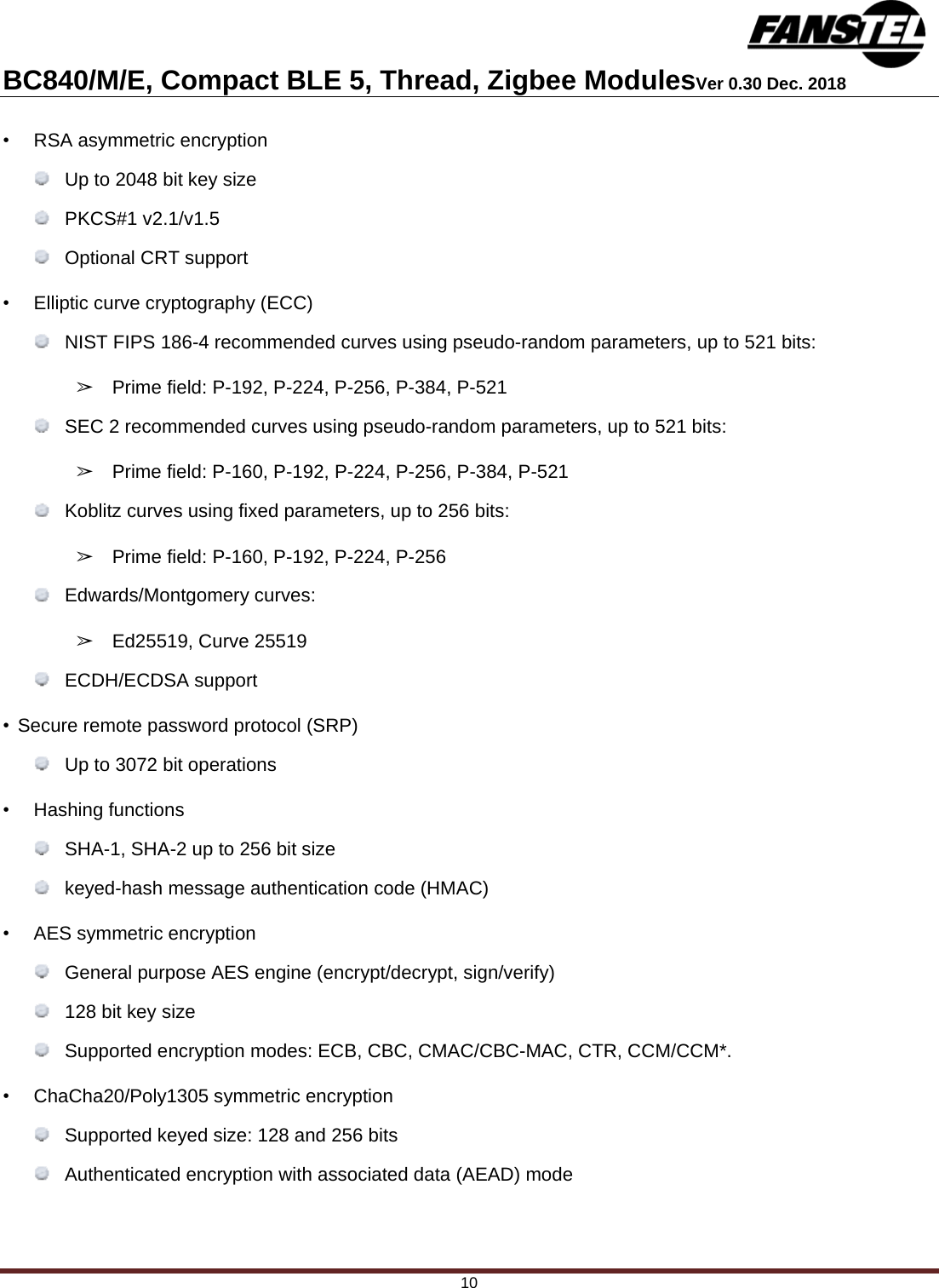Page 10 of Fanstel Taipei BC840M Bluetooth 5.0 Module User Manual 