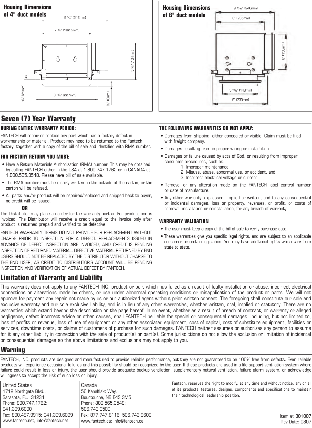 Fantech Ventilation Hood Pbw100F Users Manual 801007