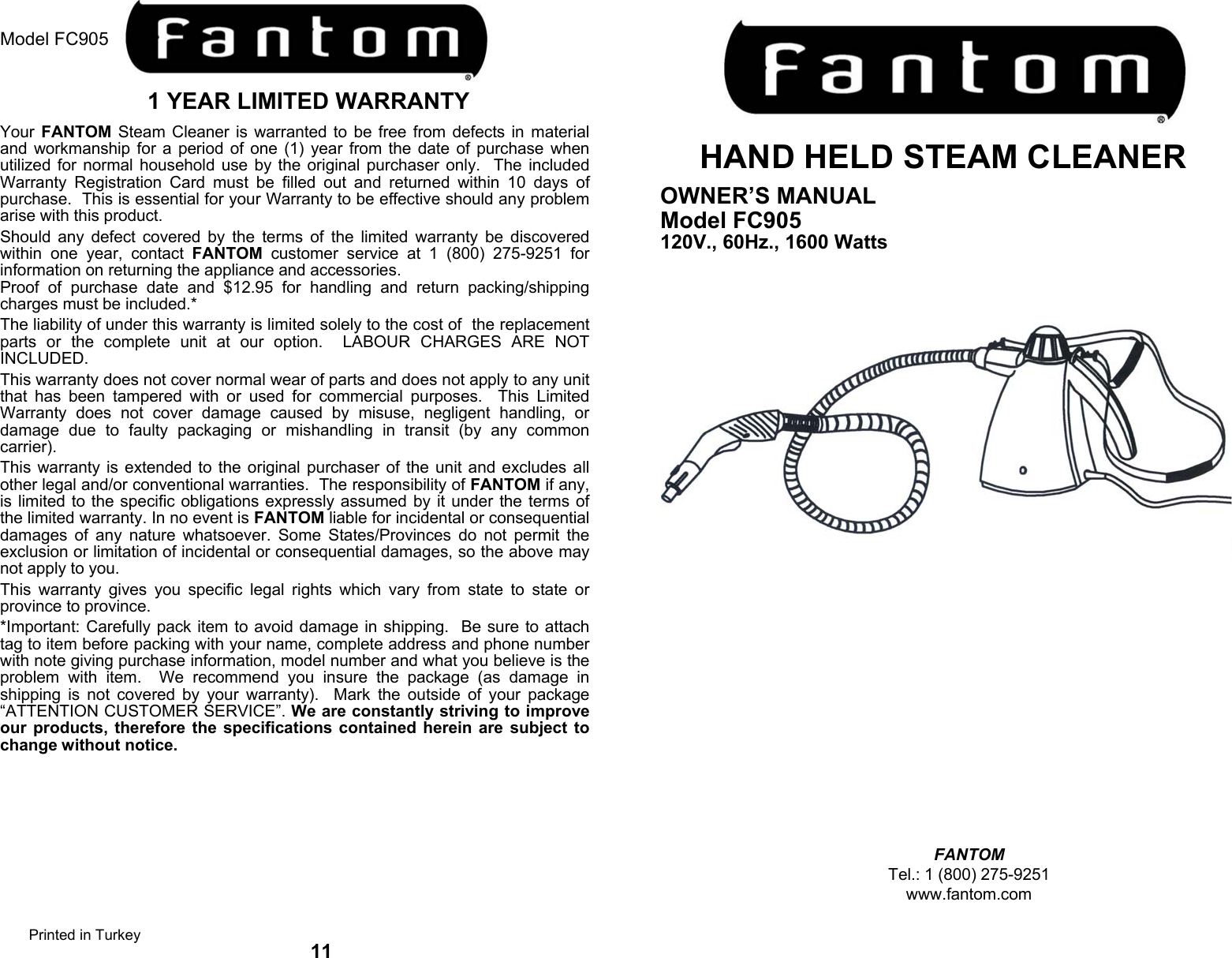 Page 1 of 6 - Fantom-Vacuum Fantom-Vacuum-Fantom-Steam-Cleaner-Fc905-Users-Manual- No  Fantom-vacuum-fantom-steam-cleaner-fc905-users-manual