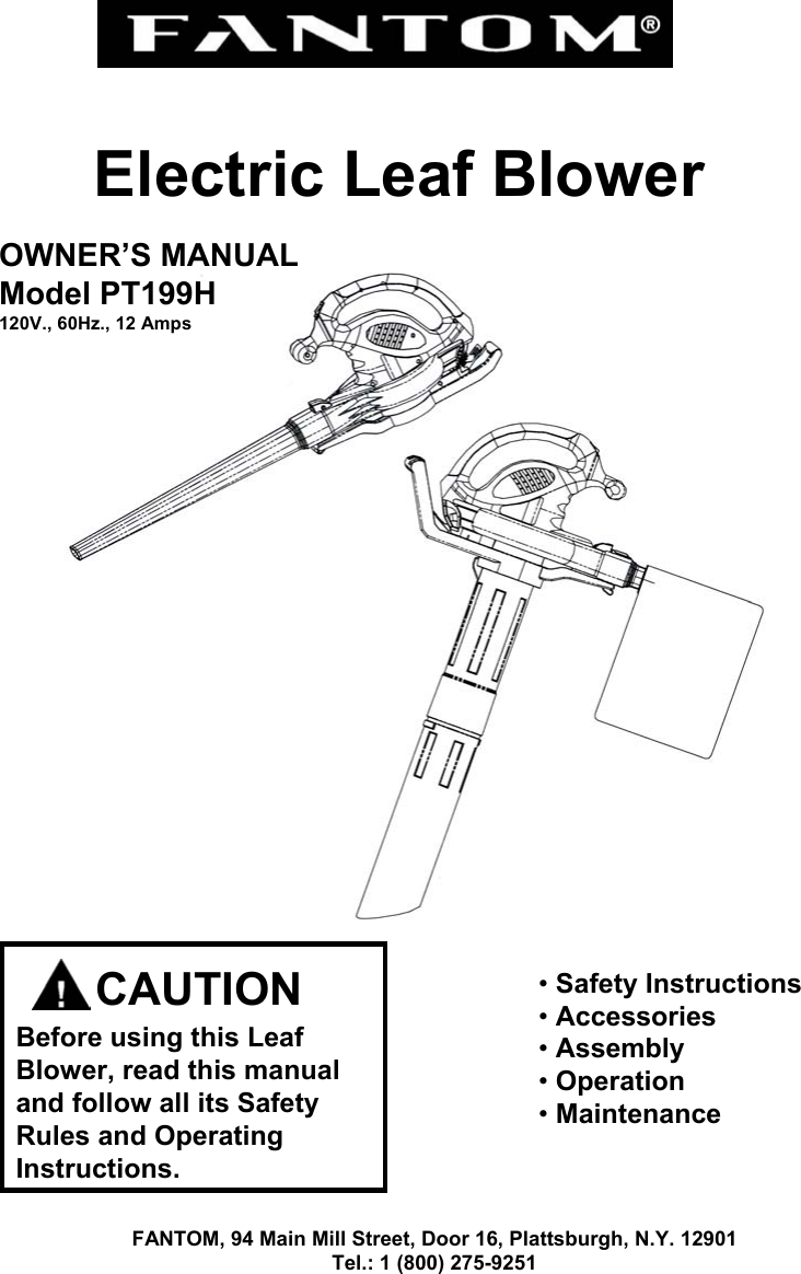 Fantom Vacuum Pt199H Users Manual 1
