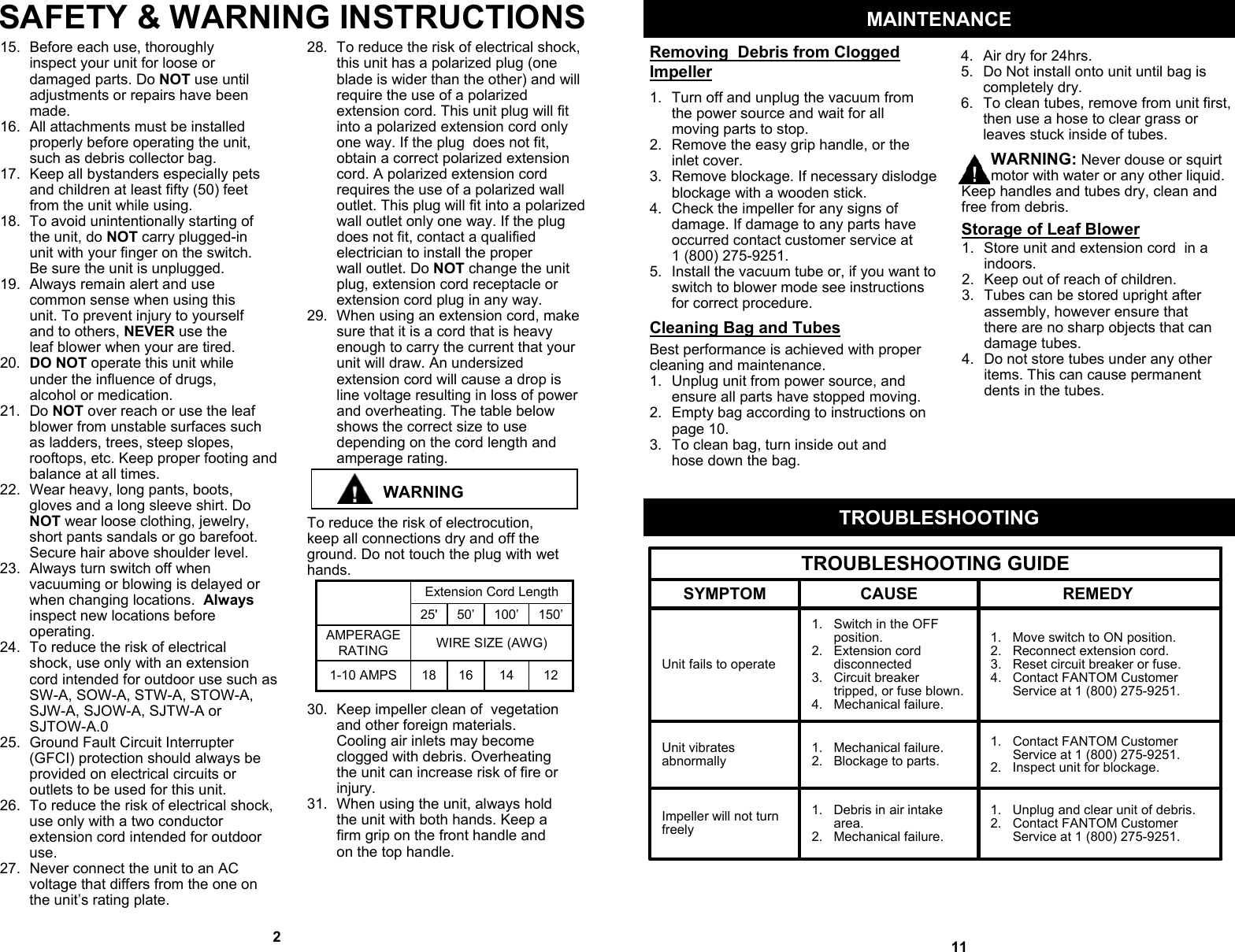 Fantom Vacuum Pt199H Users Manual 1