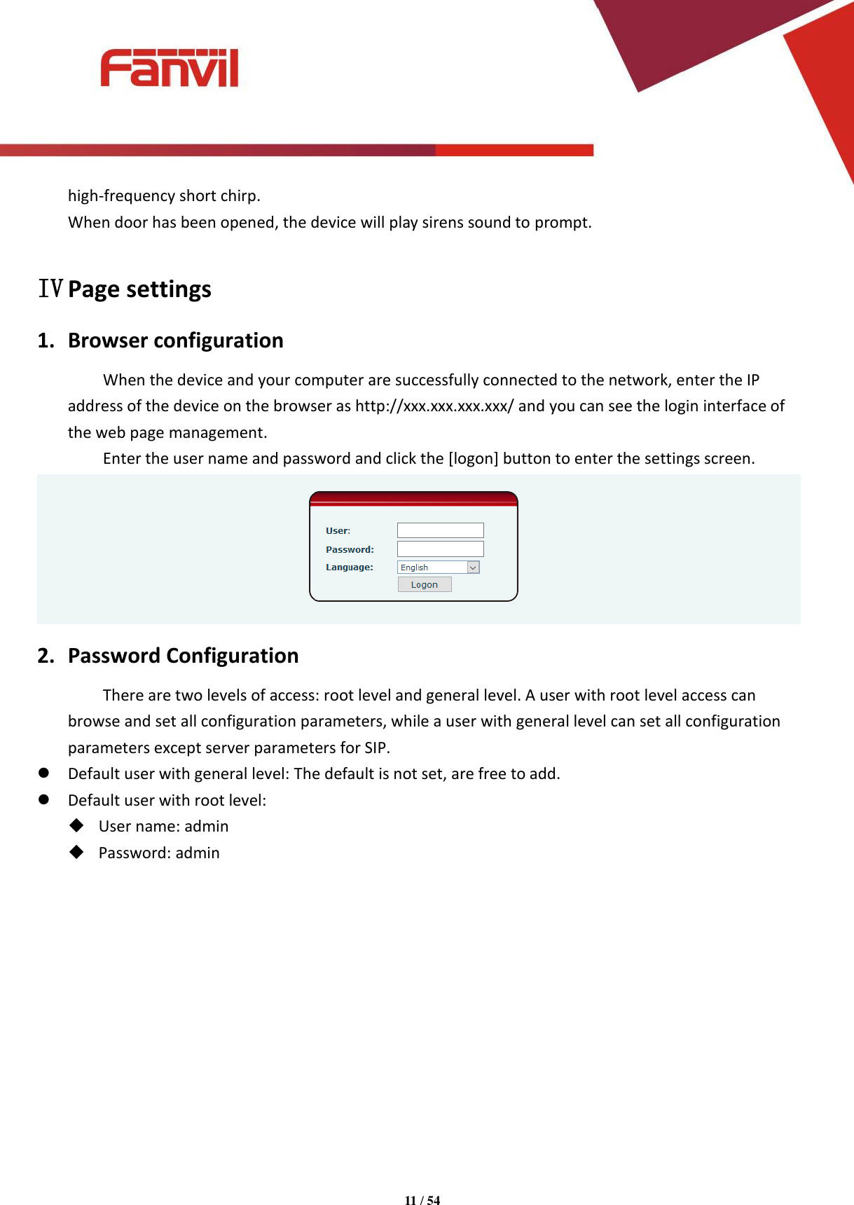 Page 11 of Fanvil Technology I31S SIP DoorPhone User Manual 15 i31S UserMan i31S